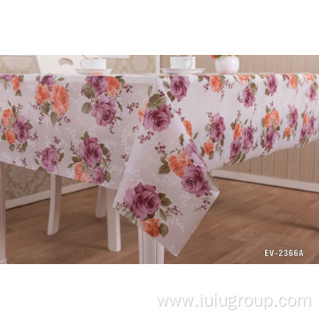 Floral Print PEVA Tablecloth with Lace Edge